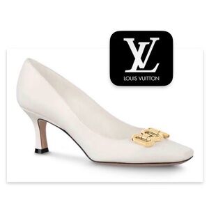 [Louis Vuitton] Rotary Low Heel Square Pumps White Leather Women’s EU 35 / US 5